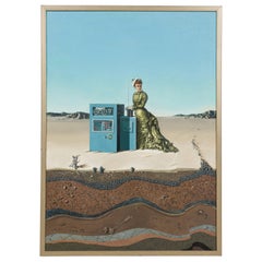 Oil on Canvas "Desert Landscape with Woman & Computer" Robert Springfels, 1970