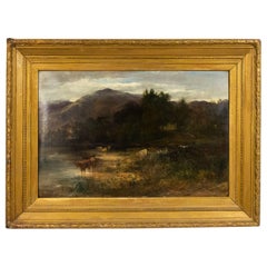 English Victorian Landscape of Cows by a Stream