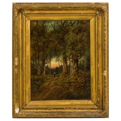 English Victorian Landscape of Lady in Forest