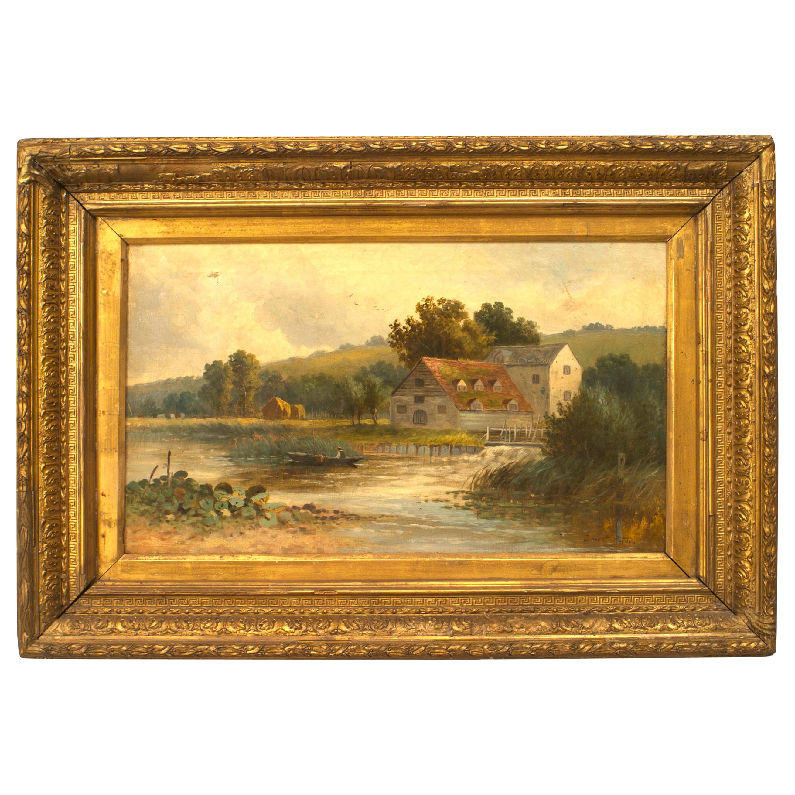 Paisaje victoriano francés de casa junto a un río