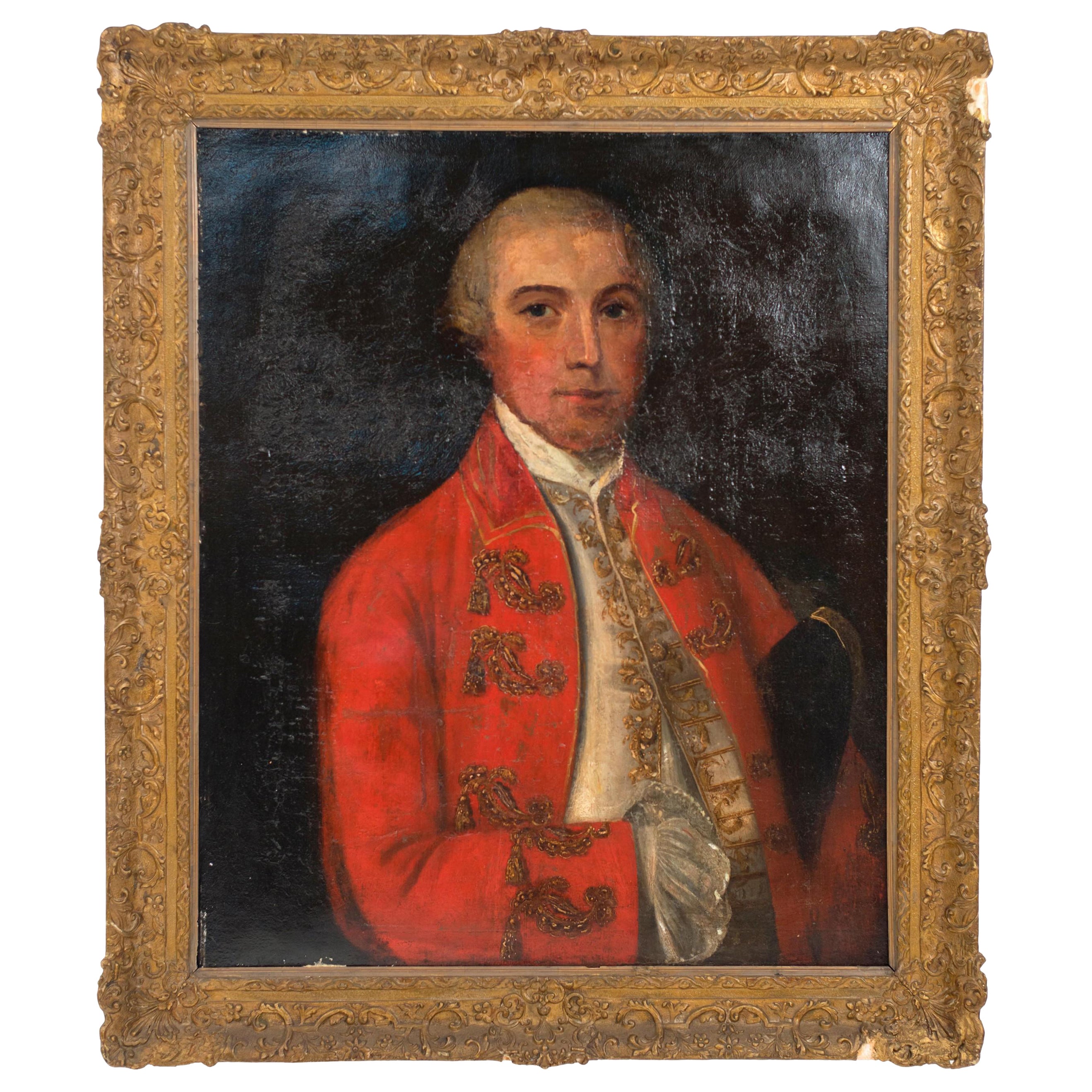 English Georgian Man in Red Coat Portrait For Sale