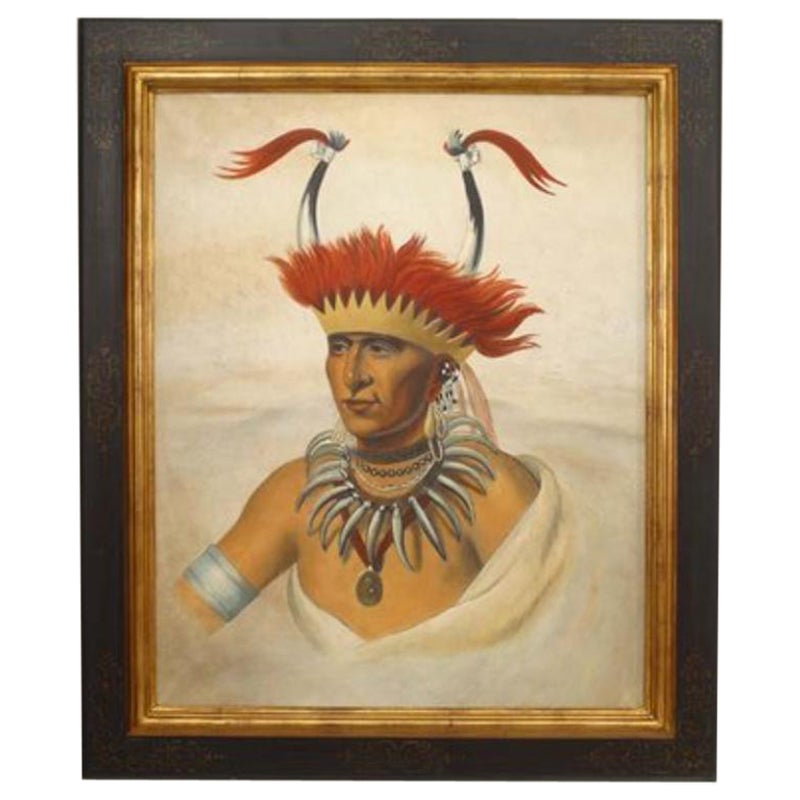 Ritratto di indiano con cappello di corno in vendita