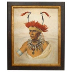Retrato de indio con sombrero de cuerno