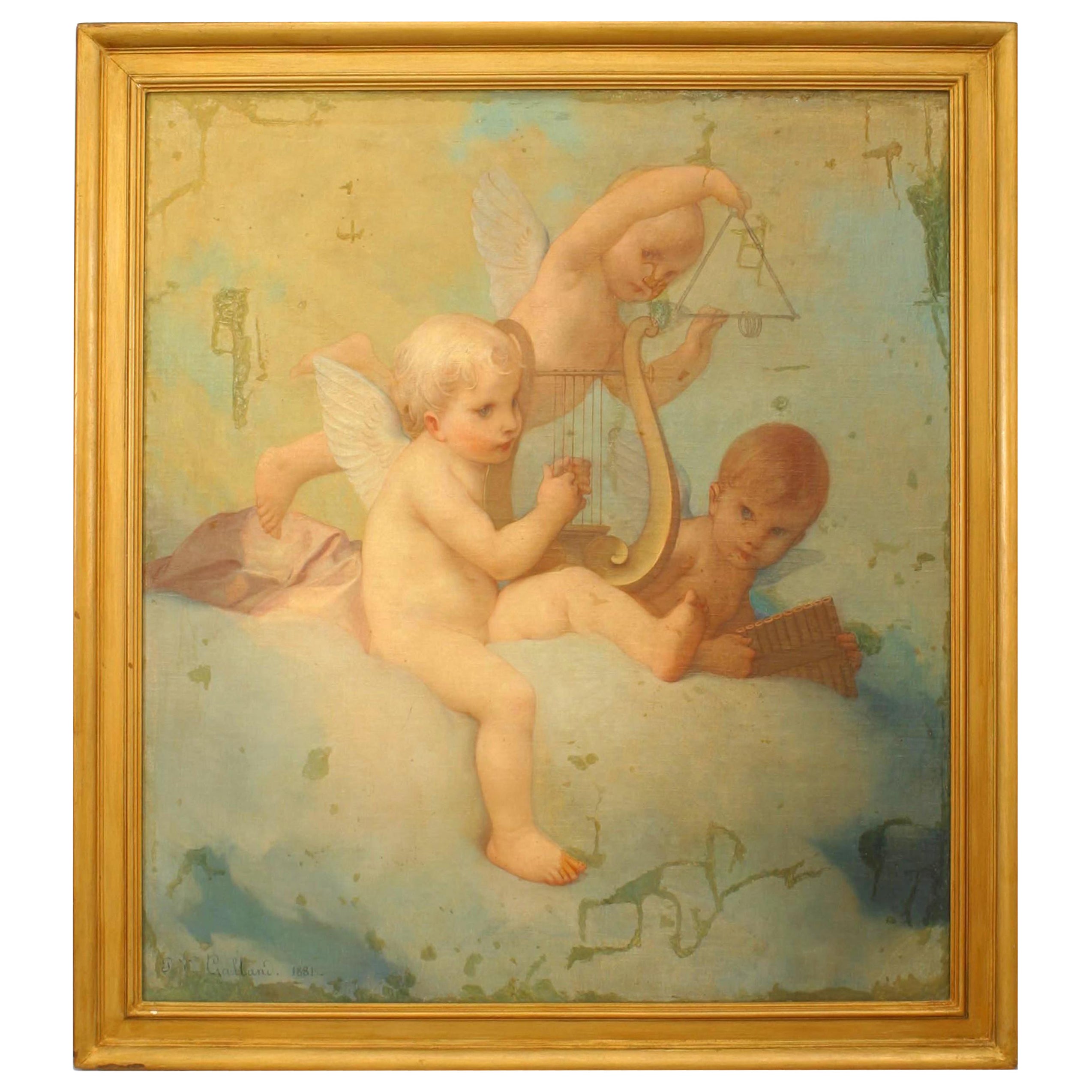 French Victorian 3 Cupids Painting