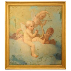 French Victorian 3 Cupids Painting