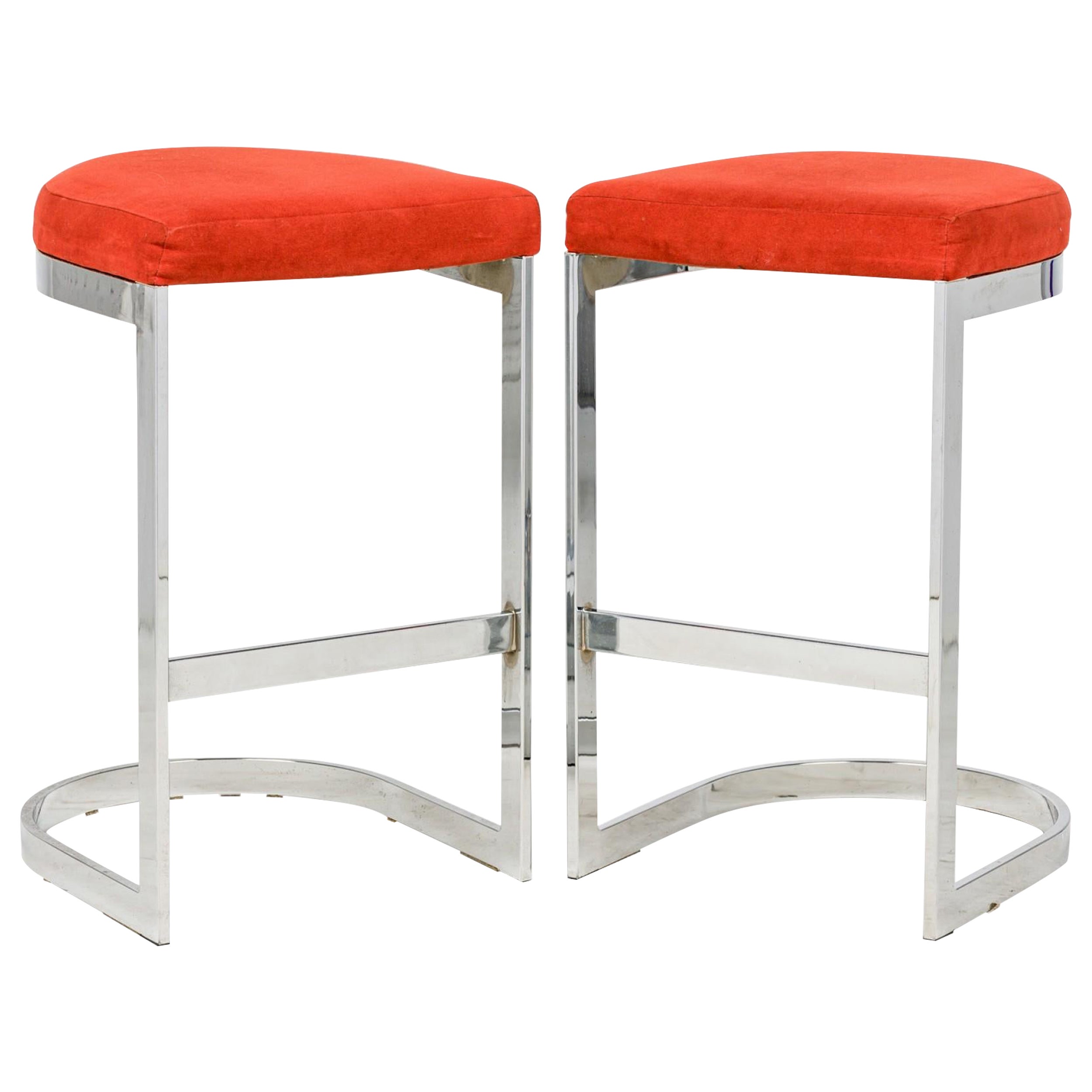 Pair of Dillingham "Horseshoe" Cantilevered Burnt Orange Counter Stools