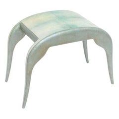 R and Y Augousti French Modern White and Green Curved Shagreen Bench