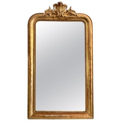 A Tall Antique Gold Gilt French Crested Mirror