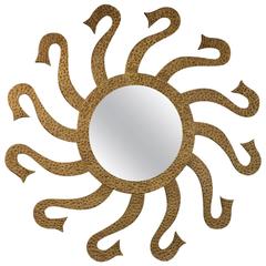 Cast Bronze "Sun" Mirror Attributed to Luciano Frigerio