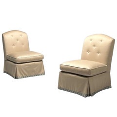 Mid-Century Modern, Traditional Slipper Chairs, Beige Fabric, Satin, USA, 2010s
