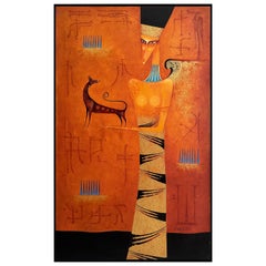 'Custode del tempo', dipinto originale a olio su tela con cornice in foglia d'oro, 2003