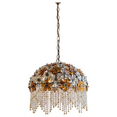 Hollywood Regency Crystal Glass Flower Chandelier by Maison Baguès