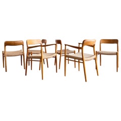 Mid-Century Oak Dining Chairs 56 & 75 by Niels O. Møller, J. L. Moller, Set of 6