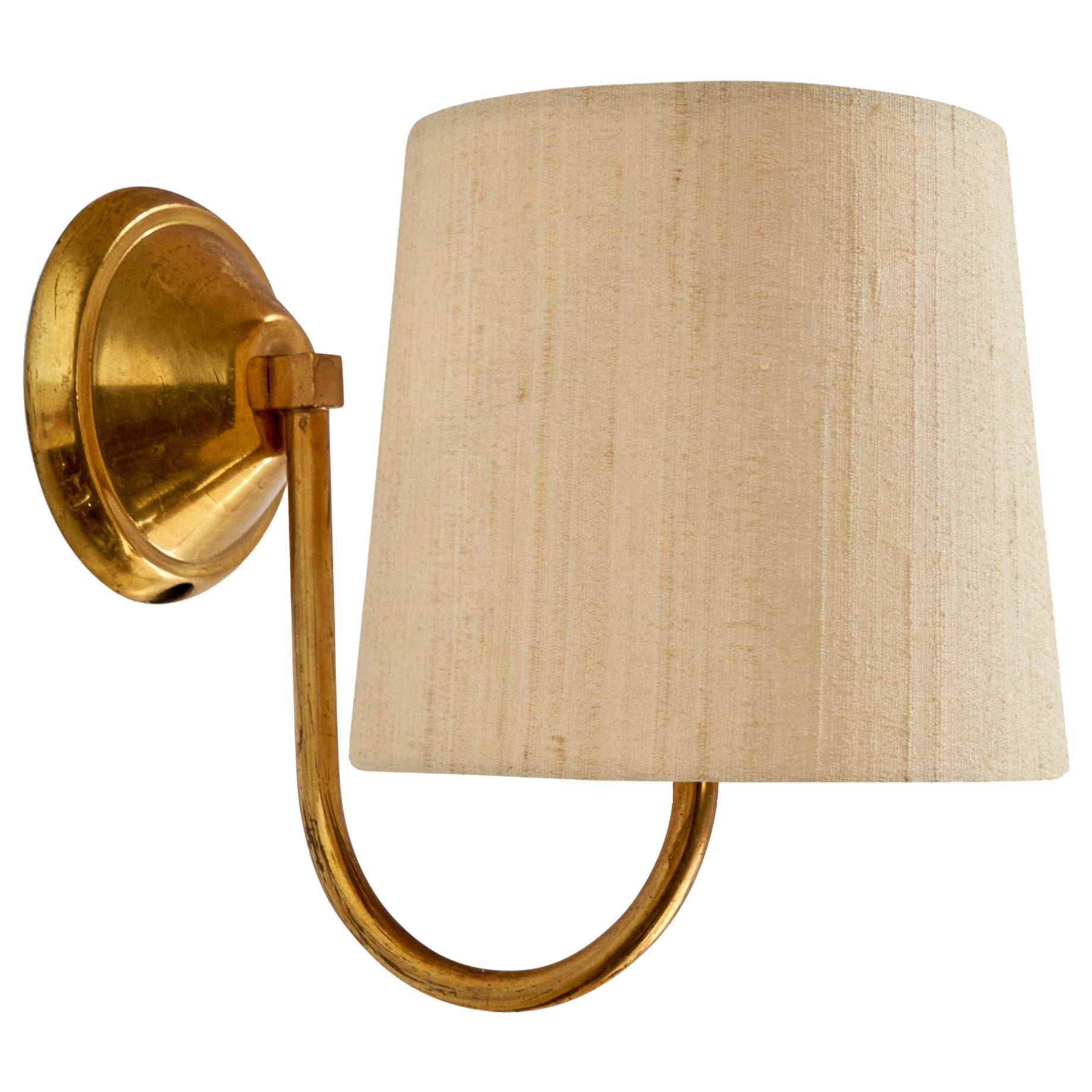 Swedish Designer, Wall Light, Brass, Fabric, Sweden, 1940s