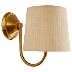 Swedish Designer, Wall Light, Brass, Fabric, Sweden, 1940s