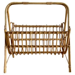 20th Century Italian Modern Bamboo Magazine Holder - Vintage Rattan Book Rack