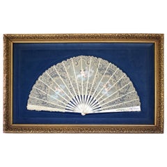French 19th Century, Mother of Pearl Hand-painted Lace Fan