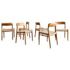6 Danish Mid-Century Modern Oak Dining Chairs #75, Niels O. Møller, J. L. Moller