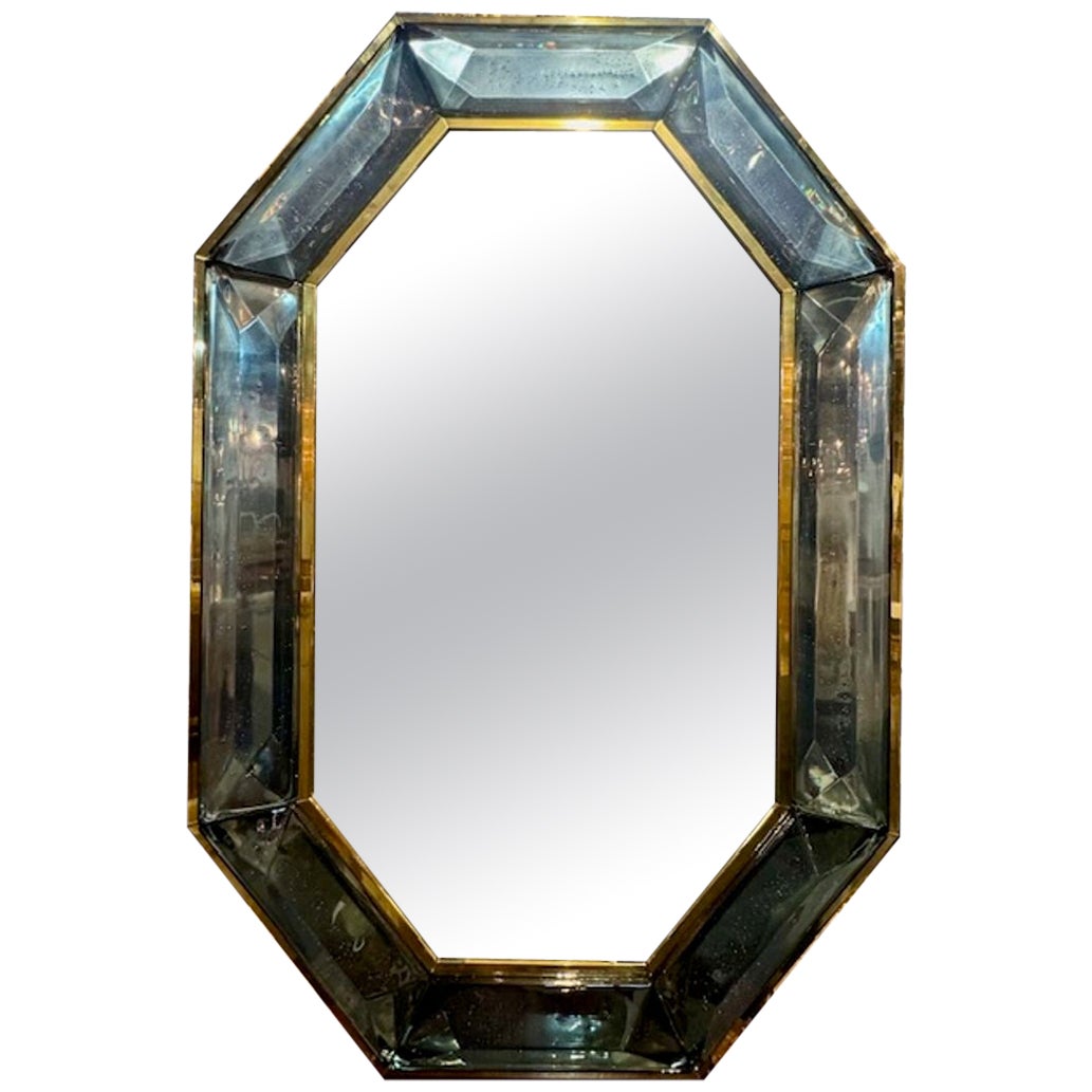 Miroir octogonal moderne de Murano en vert Fontana