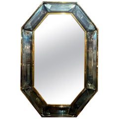 Modern Octagonal Murano Mirror in Fontana Green