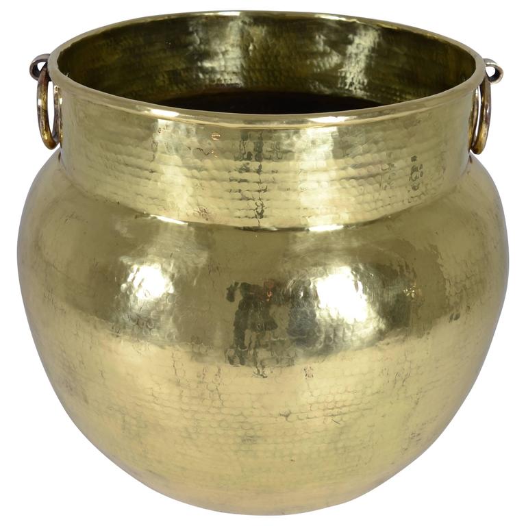 Large Hammered Brass Fire Log Bucket at 1stDibs