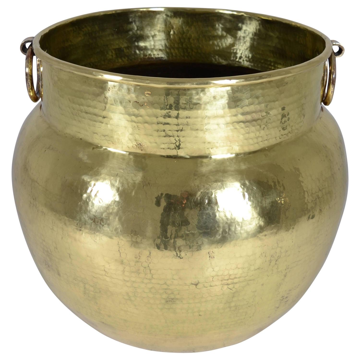 Large Hammered Brass Fire Log Bucket at 1stdibs