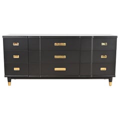 John Widdicomb Mid-Century Modern Hollywood Regency Black Lacquered Dresser