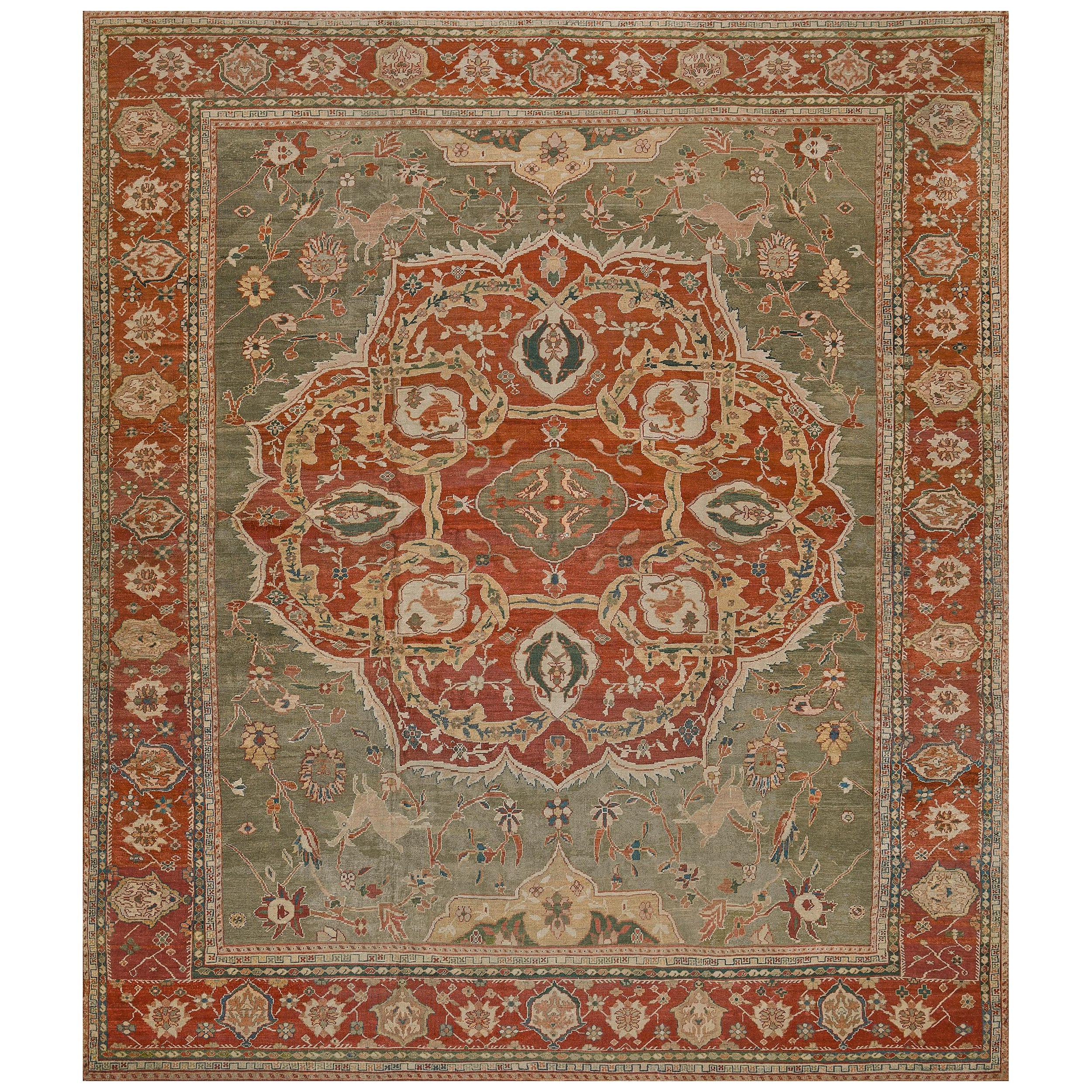 Authentic Antique Floral Gray and Red Ziegler Sultanabad Rug  14'4"x17'4" For Sale