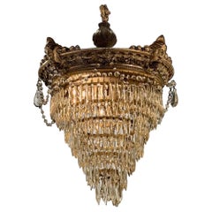 19th Century French Crystal and Silver Plated Brass Waterfall Chandelier