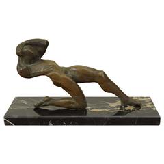 French Bronze Art Deco Period Male Figure on a Portoro Marble Base, circa 1925