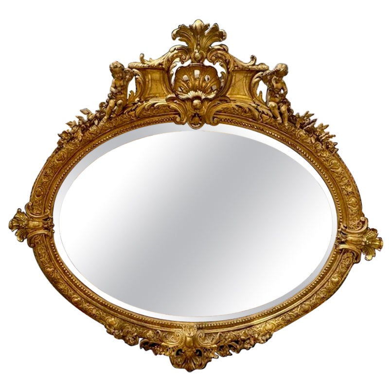 19th Century French Carved and GIltwood Oval Mirror