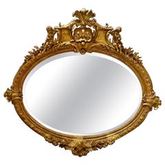 19th Century French Carved and GIltwood Oval Mirror
