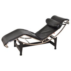Le Corbusier LC4 Black Leather Chaise Lounge Chair By Cassina