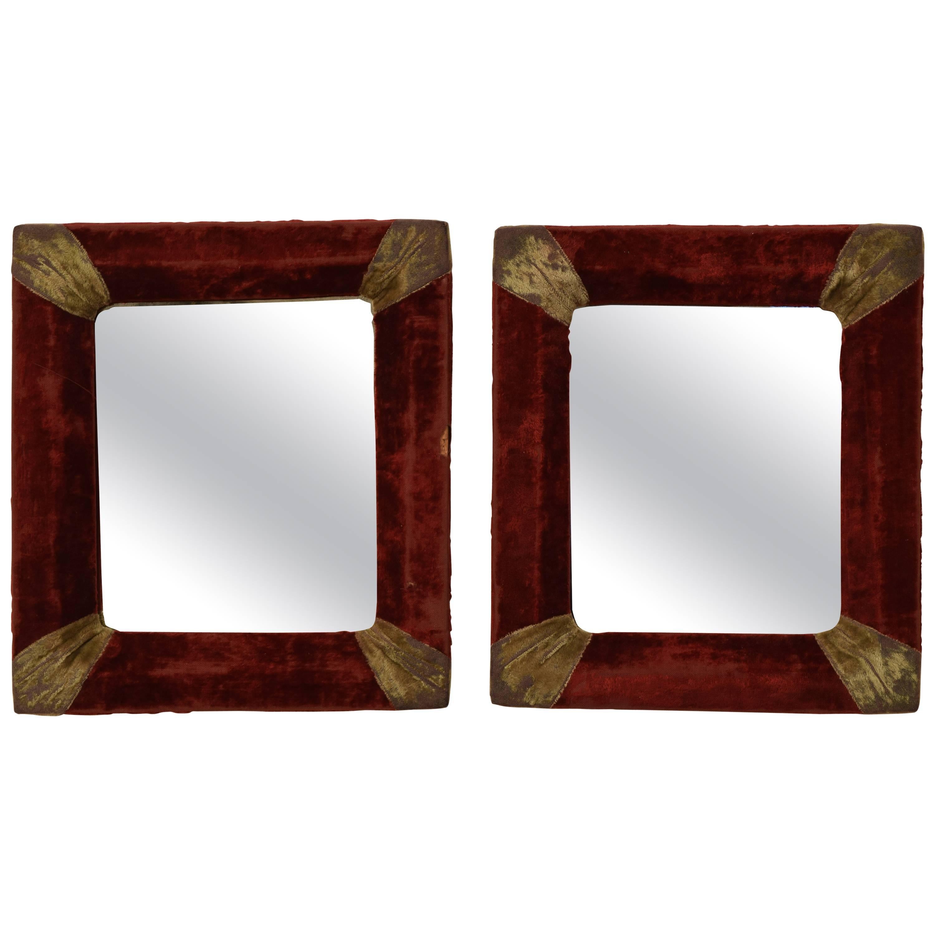 Pair of Italian Baroque Velvet Covered Frames with Later Mirror Plates