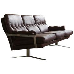 Arne Norell Three-Seat in Mahogany Hand-Stitched Cordovan Leather