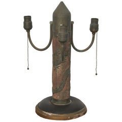 Antique WW I Trench Art Lamp with Dragon