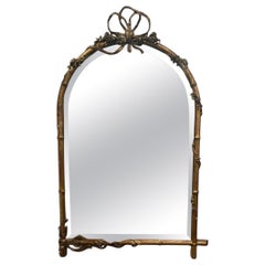19th Century French Faux Bamboo Giltwood Mirror with Bow Crown