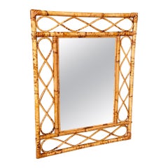 mid-20th century Coastal Boho Refinished Tortoise Bent rattan Wall Mirror