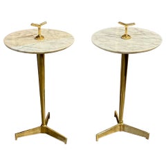Pair of Italian Designer Brass and Carrara Marble Drink Tables