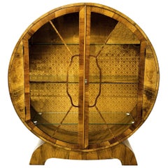 Art Deco Spectacular Circular Walnut  Display Vitrine Cabinet, English, c1930s