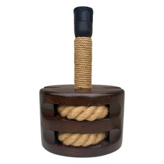 Lámpara de cuerda y madera de mediados de siglo Adrien Audoux y Frida Minet, hacia 1960