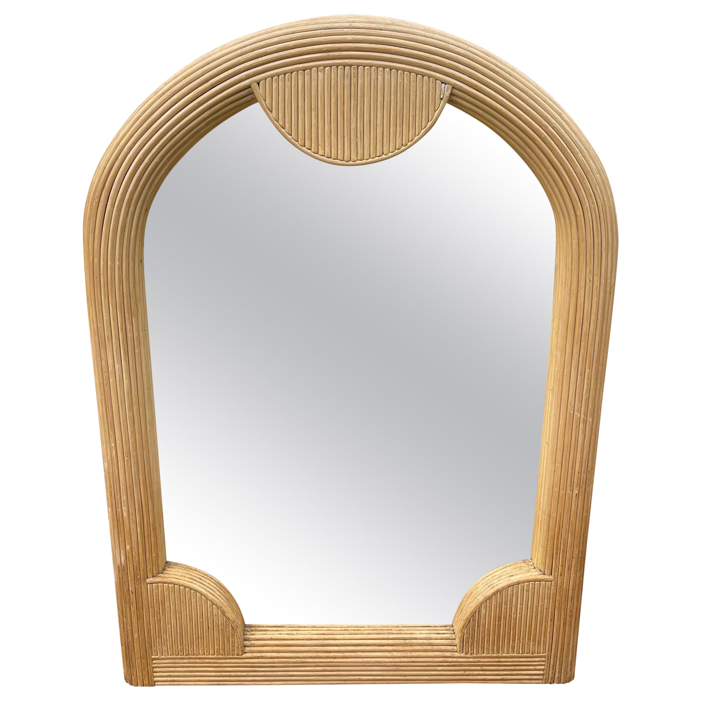 1980s Coastal Deco Revival Pencil Reed Wall Mirror