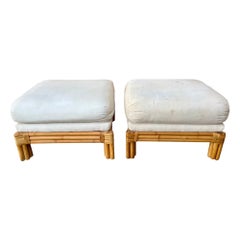 Ein Paar Rattan-Ottomanen/Footstools im Coastal-Stil von Polo Ralph Lauren im Küstenstil. Ca. 80er Jahre
