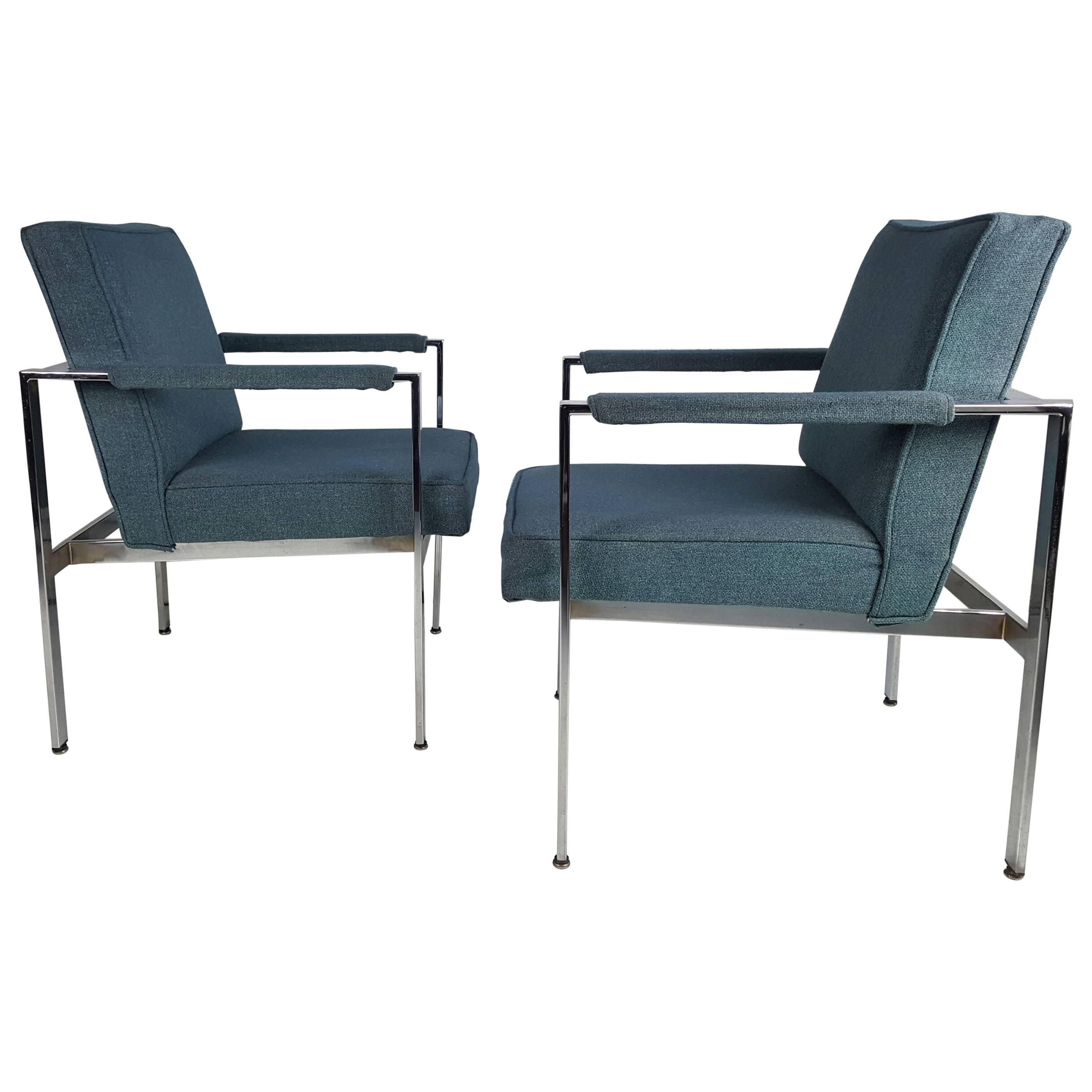 Pair of Milo Baughman Chrome Frame Lounge Chairs, 1970s