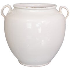 Ancien pot à confiture français du 19ème siècle à glaçure blanche