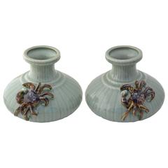 Pair of Celadon Crab Vases