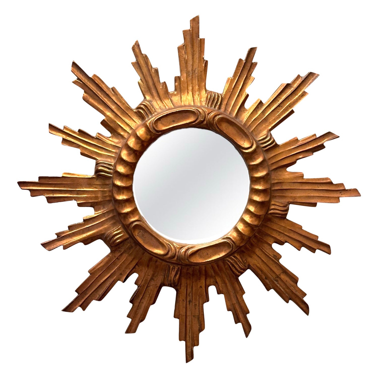 Schöner Starburst Sunburst-Spiegel Vergoldete Komposition & Holz, Italien, 1960er