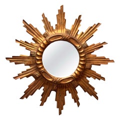 Vintage Beautiful Starburst Sunburst Mirror Gilded Composition & Wood, Italy, 1960s