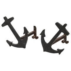 Massive Iron Anchor Shaped Andirons - France 1970's