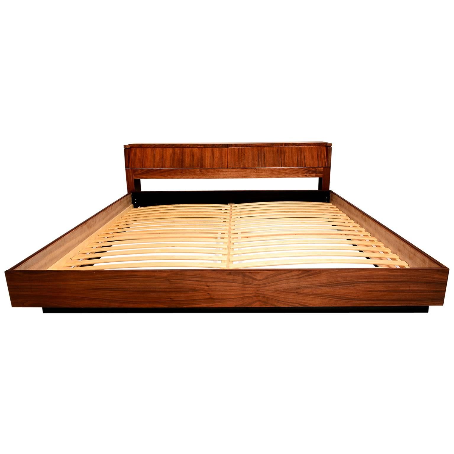 Mid Century Modern King Platform Bed In, Modern Mid Century Natural Color Walnut King Size Platform Bed